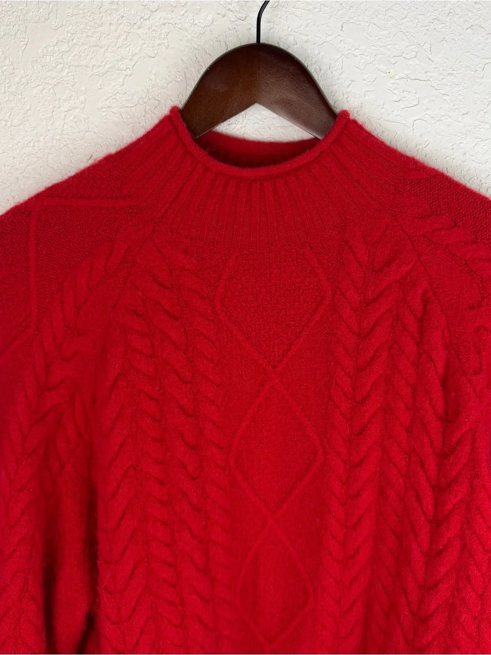 J. Crew | Red Cable Knit Mock Neck Alpaca Wool Blend Sweater